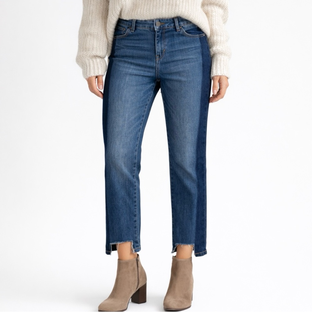 White House Black Market “The Straight” Side Striped Chewed Ankle Two Tone Jeans